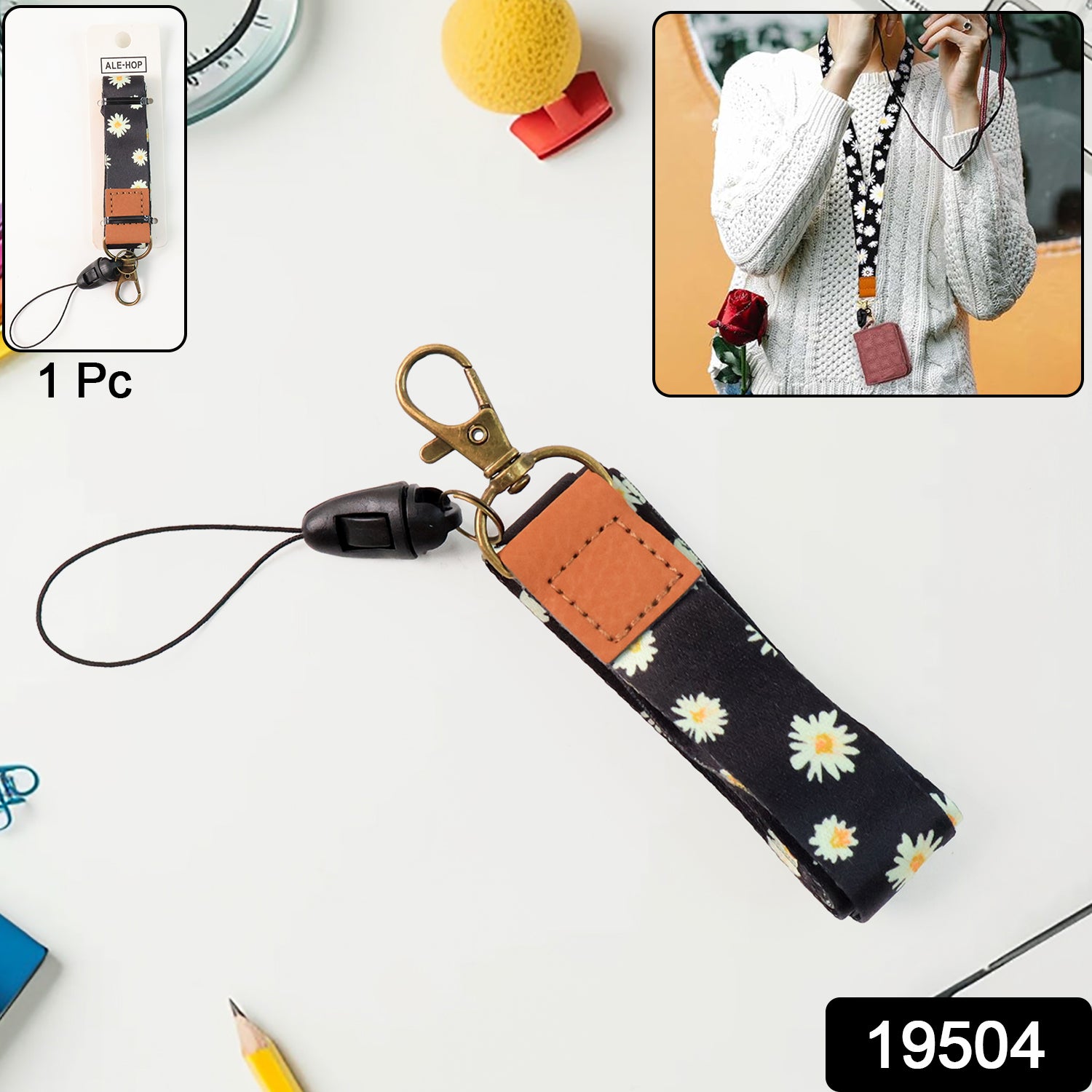 Floral Print Neck Lanyard Strap With Clip Hook  Mobile String (1 Pc) Floral Print Neck Lanyard Strap With Clip Hook  Mobile String (1 Pc)